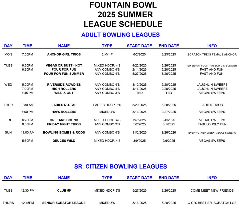 league schedule