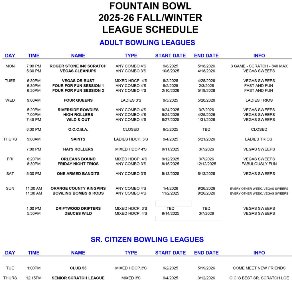 league schedule